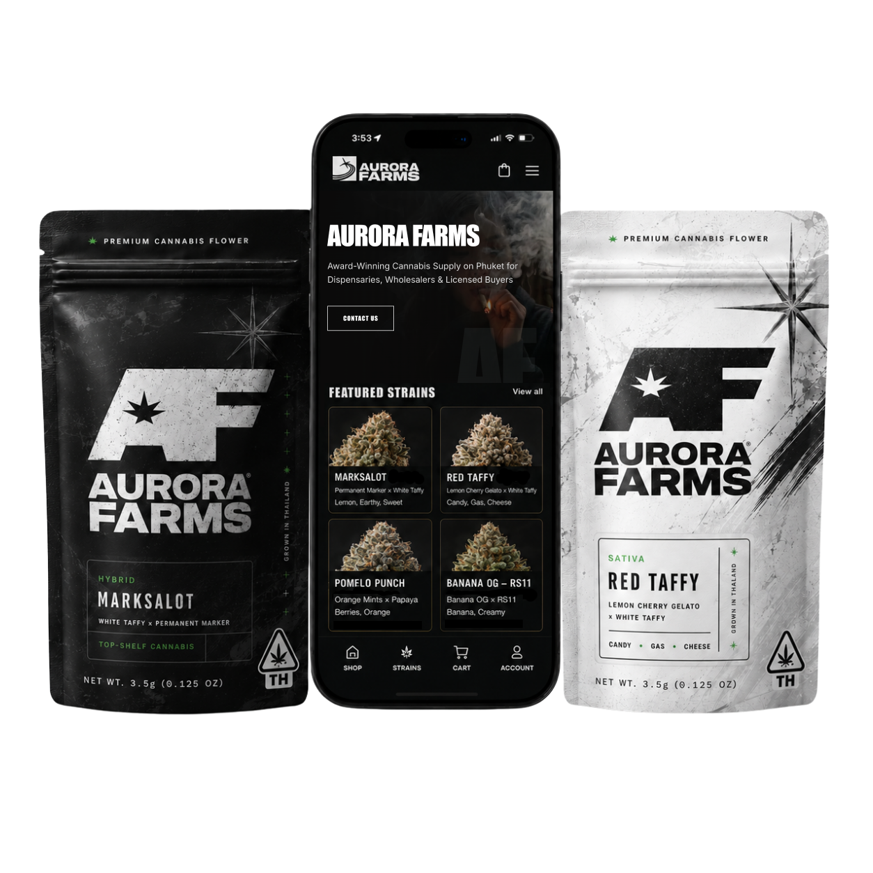 Aurora Farms Product and Mobile App Interface Display